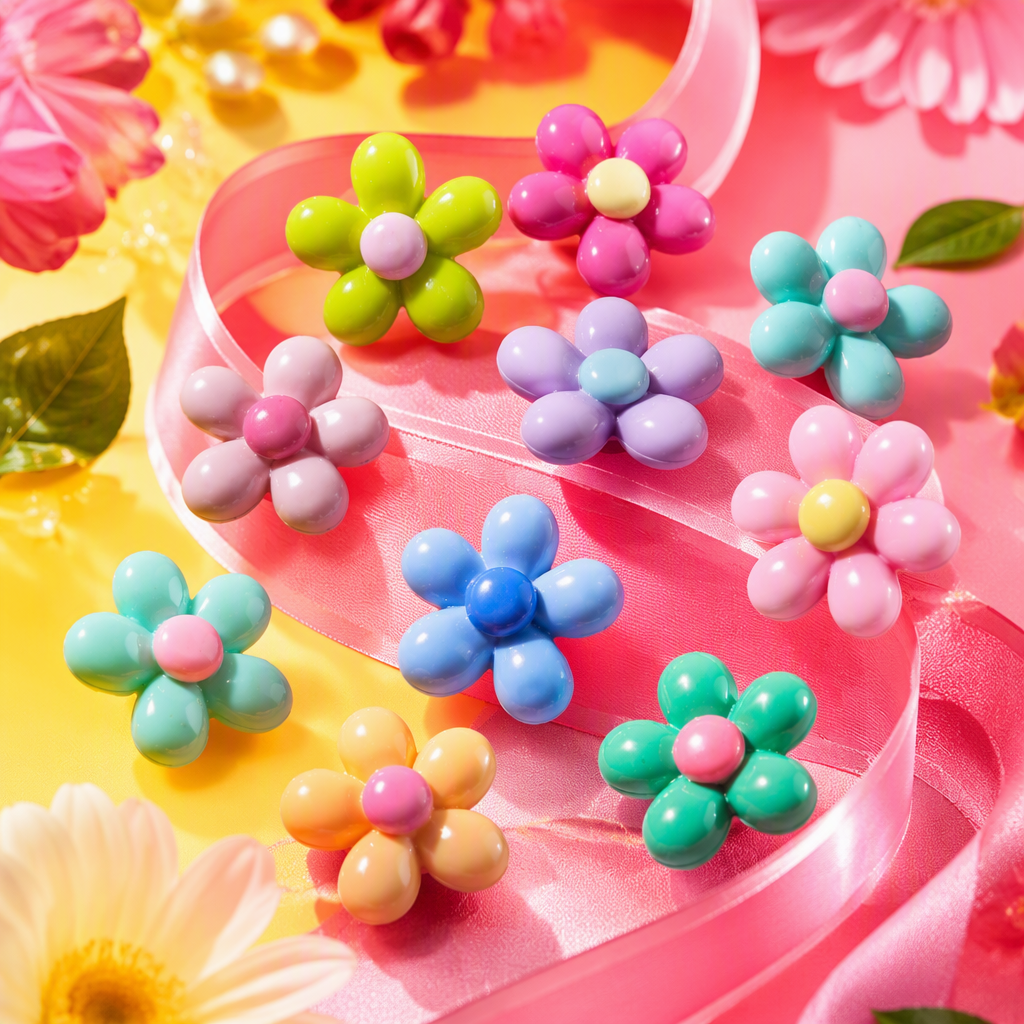 彩色亮面花朵树脂配件细节图