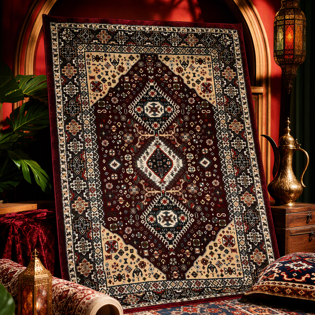 Fashionable geometric pattern carpet with a red base color for living room and bedroom floor MATS, modern and simple home carpet MATS Specification image