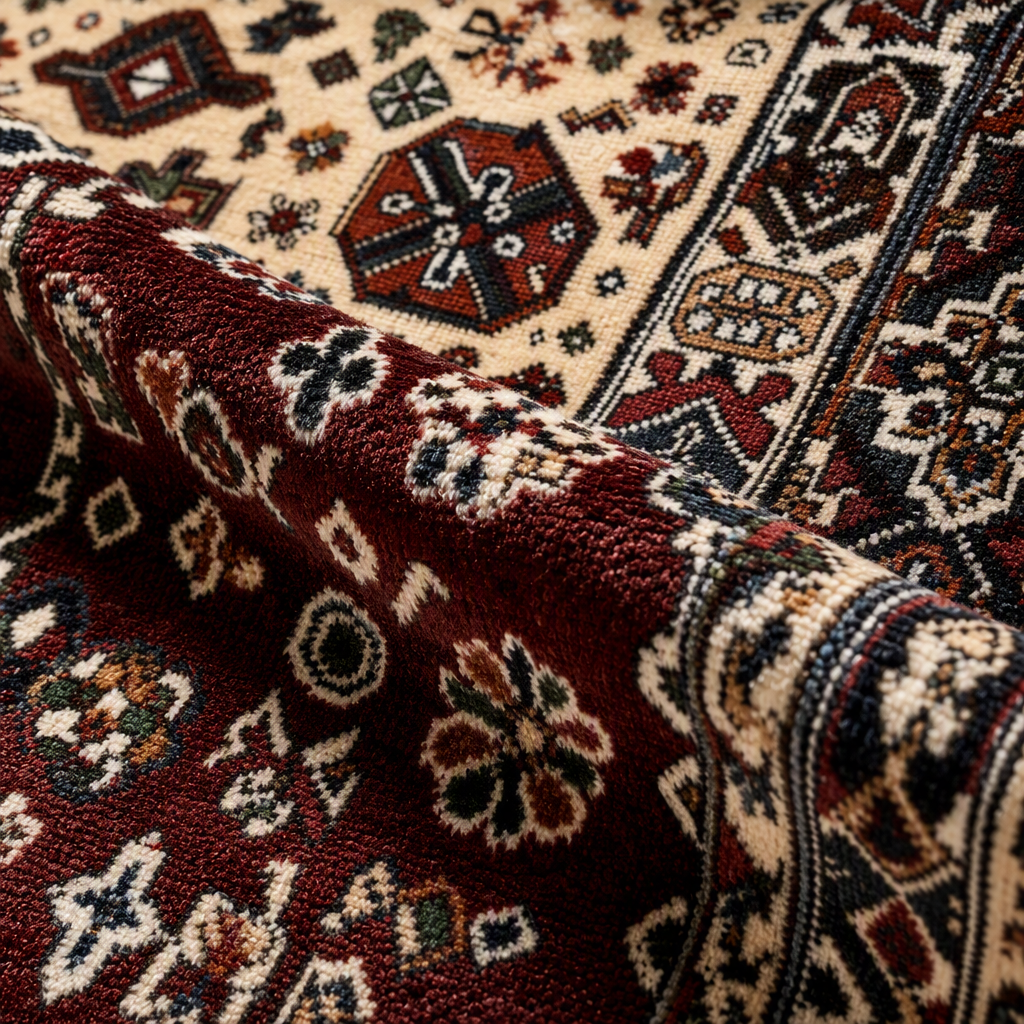 Fashionable geometric pattern carpet with a red base color for living room and bedroom floor MATS, modern and simple home carpet MATS Application Scenario