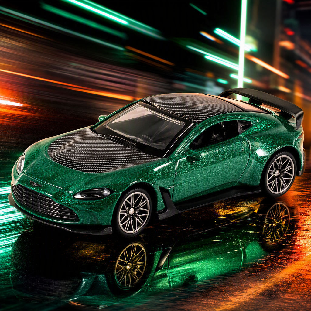 Officially authorized simulation alloy car model - Aston Martin V12 [1:64 green carbon fiber]
