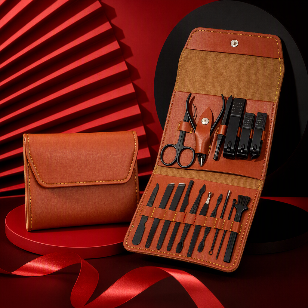 High-end brown leather nail care tool set, nail repair tool set, beauty and nail care supplies, portable storage Specification image