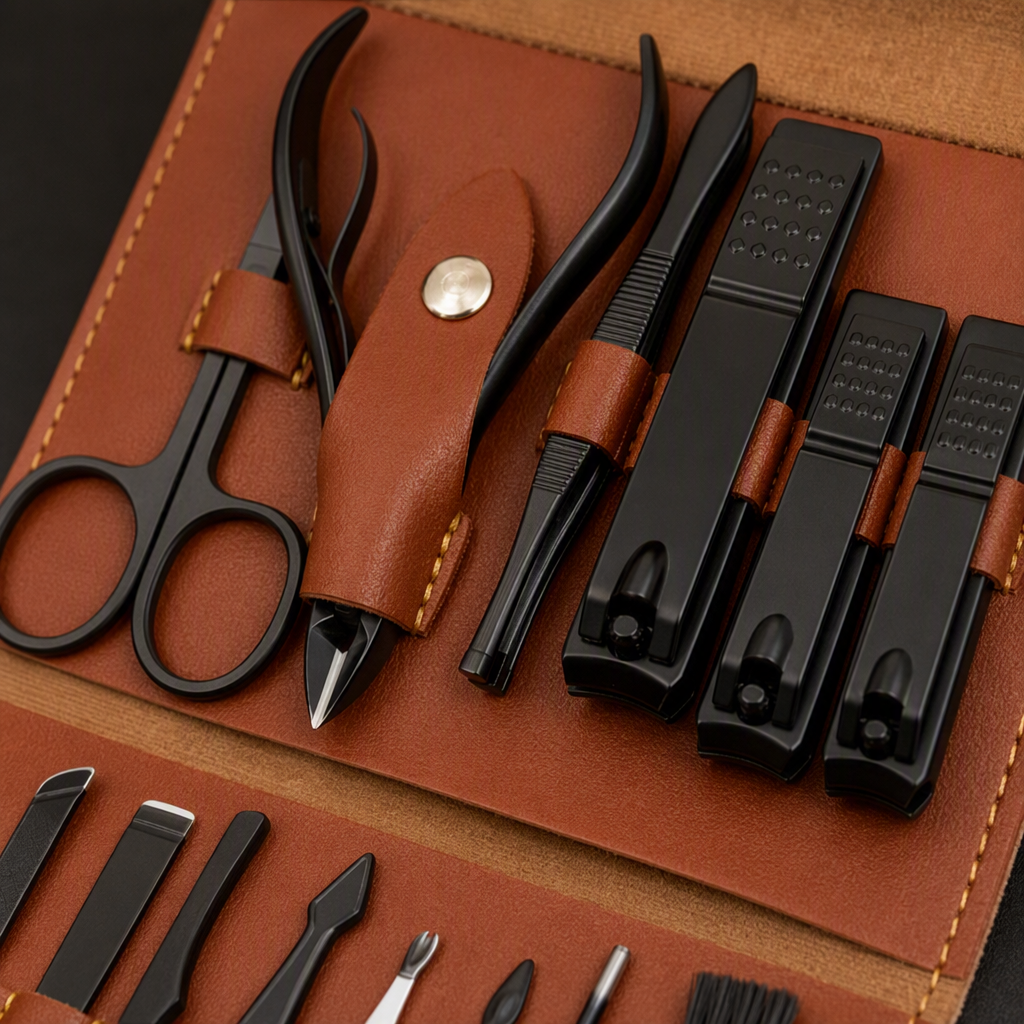 High-end brown leather nail care tool set, nail repair tool set, beauty and nail care supplies, portable storage Application Scenario