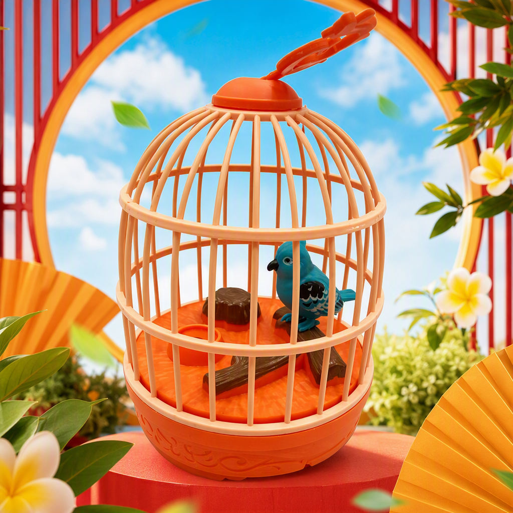 Cross-border voice-controlled simulation birdcage toys that can move, make sounds and have lights are fun small toys for children's electric street stalls details Picture