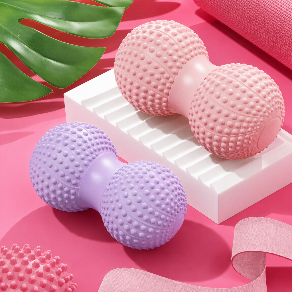The multi-functional pink massage ball is a fitness product that relaxes muscles, relieves stress and shapes the body. It is a handheld massager Specification image