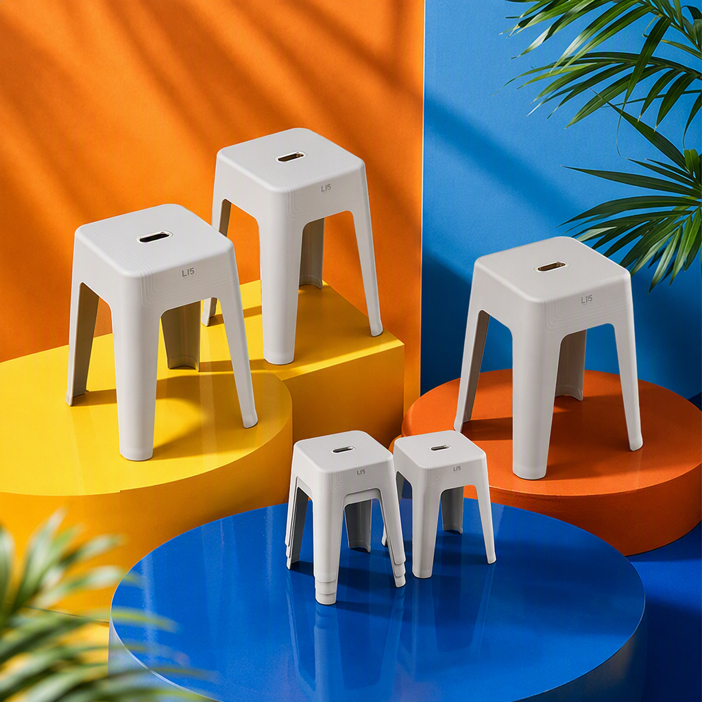 [CL] 26Q3#5209 ice pluma gris taburete alto asiento de plástico trabajo multifuncional taburete de ocio muebles de oficina para el hogar Specification image