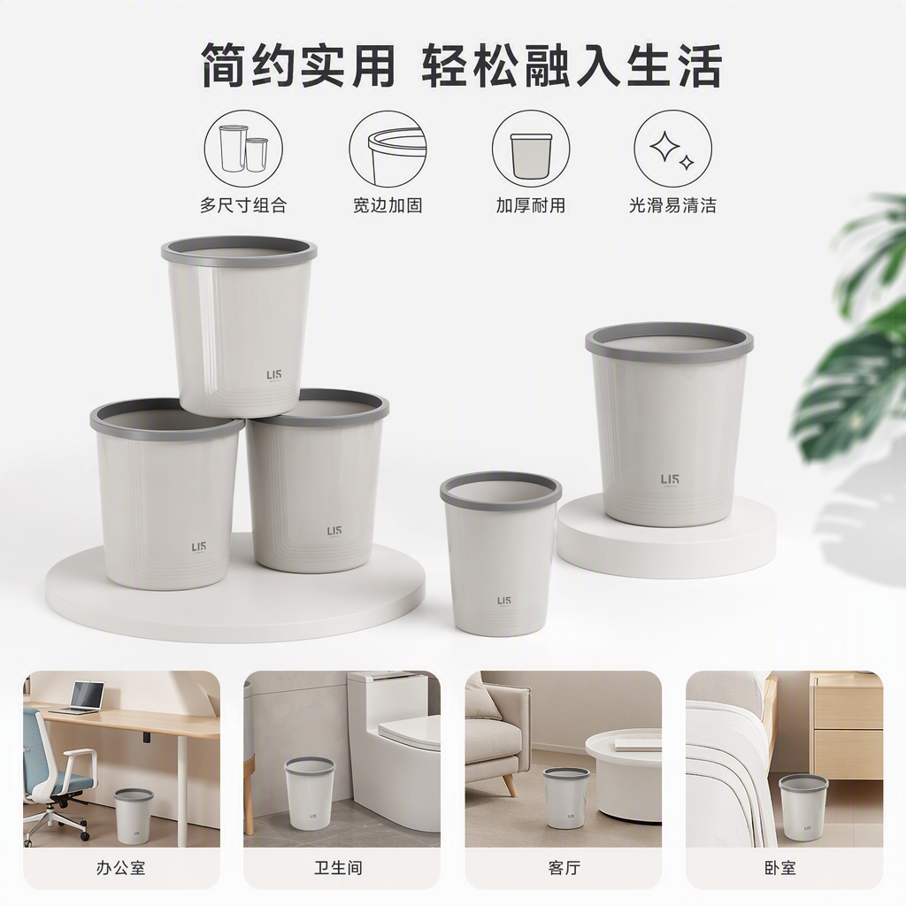 【CL】26Q3#5203 Ice Feather Grey Multi-functional PP material daily necessities trash can, household storage bucket