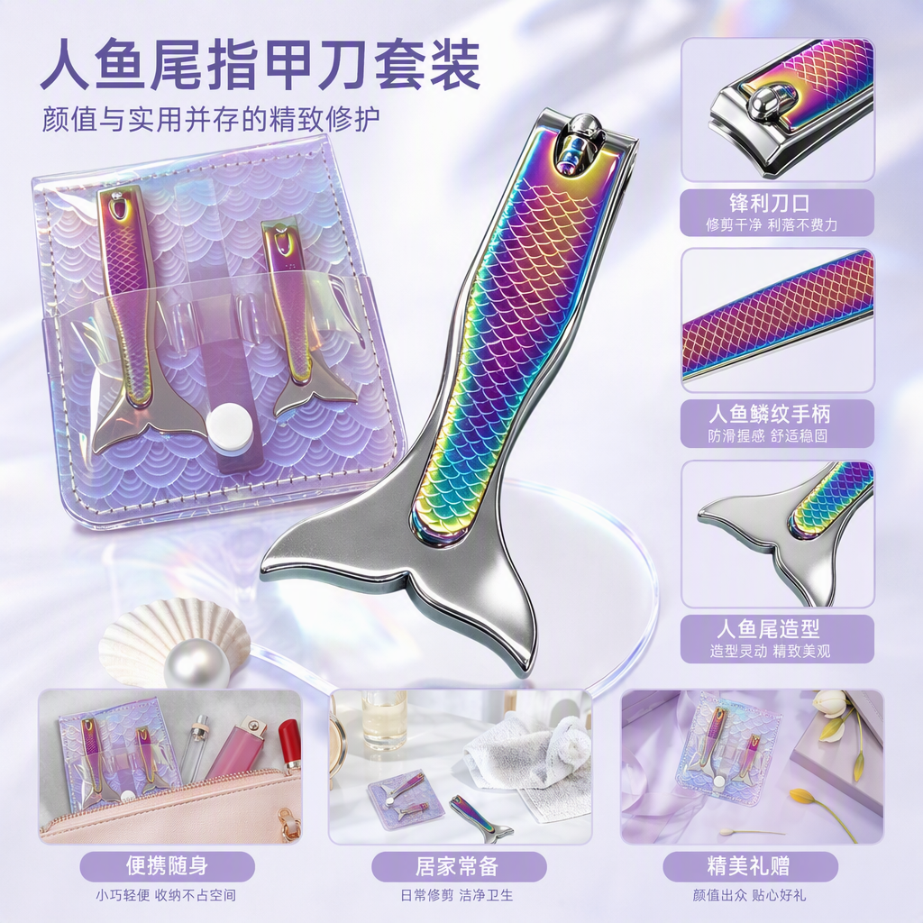 Arco iris cola de pescado forma cortadores de uñas multicolor adorable portátil herramientas de uñas moda creativa uñas suministros de corte