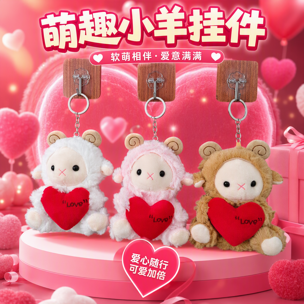 Muñeca de peluche colgante bebé oveja corazón corazón colgante pieza decoración Specification image