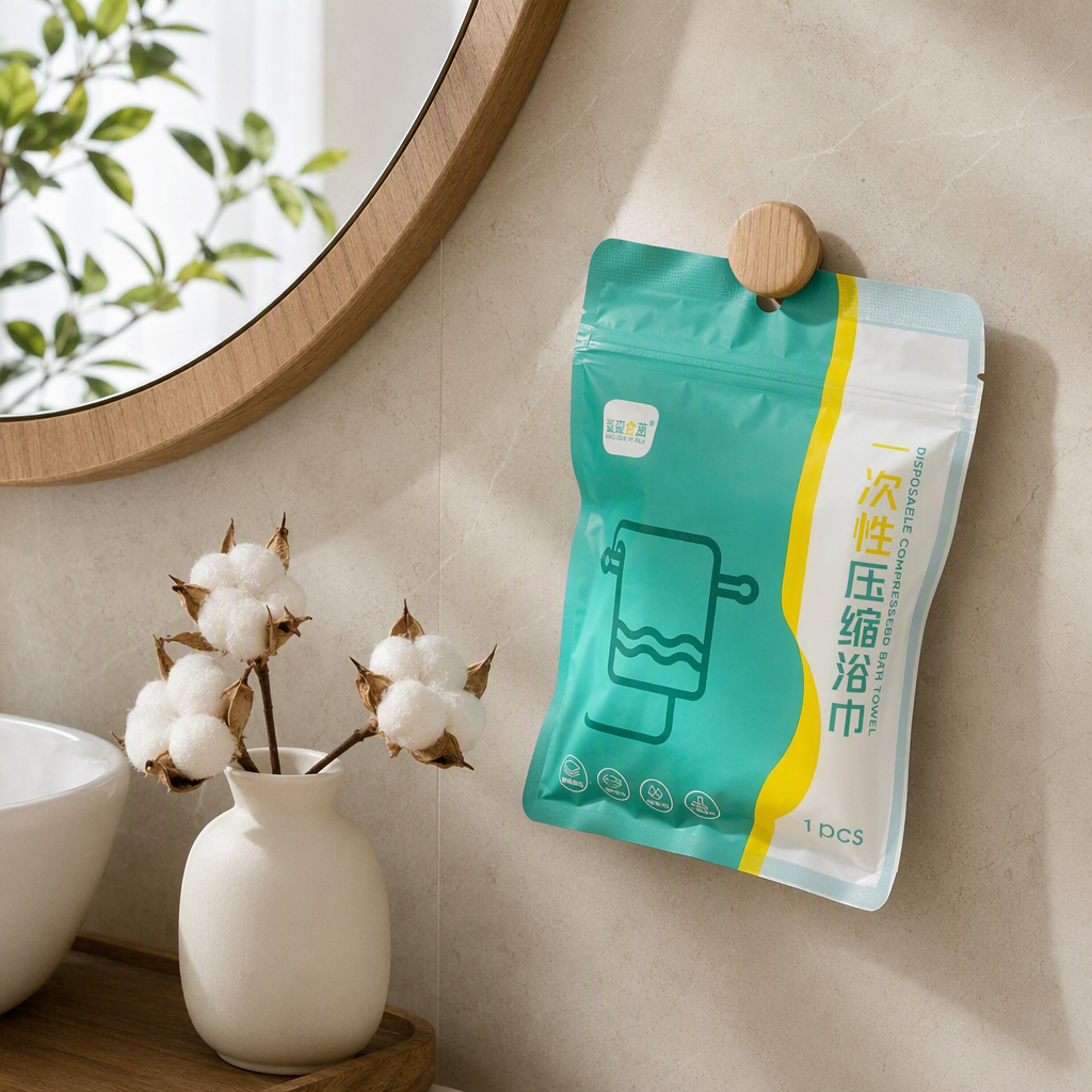 Eco-friendly compressed bath towel packaging bags, portable travel dry and wet dual-purpose storage bags, plastic bags details Picture