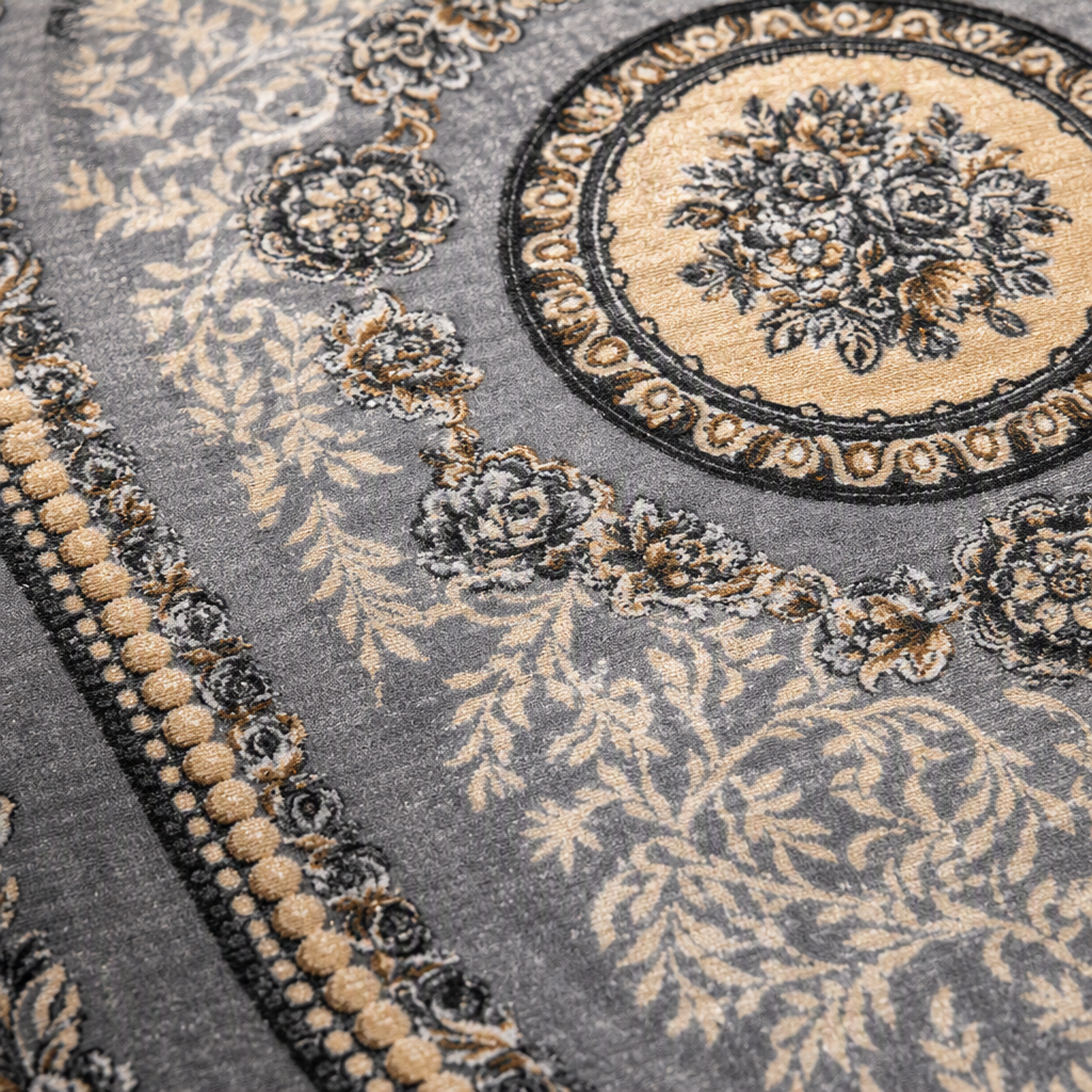 Fashionable grey floral pattern carpet living room and bedroom floor mat, anti-slip and wear-resistant home carpet floor mat Application Scenario