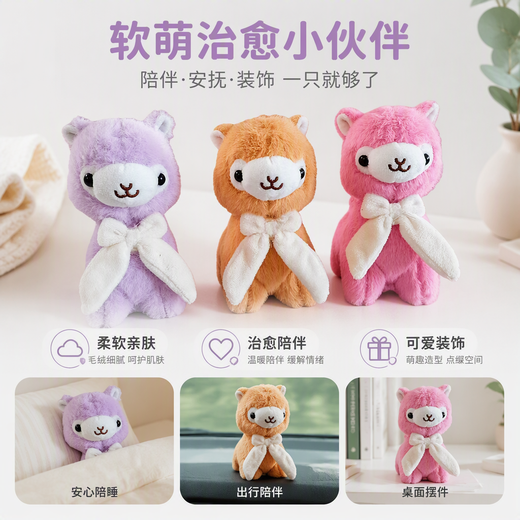 Colorful plush alpaca dolls, cute children's toy gift pendants