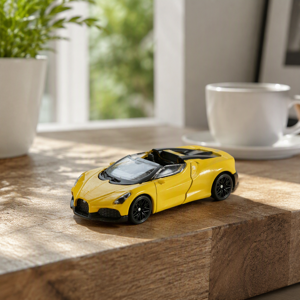 Officially authorized simulation alloy car model - Bugatti - Mistral [1:64 yellow] Application Scenario