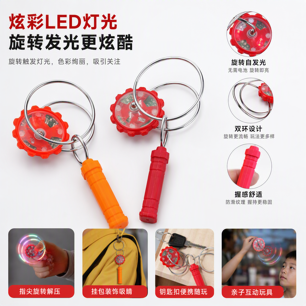 Children's luminous hand-cranked magnetic track magic UU ball magic spinning colorful top small toy details Picture