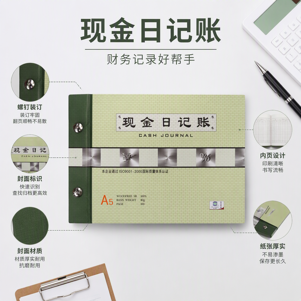 绿色封面现金日记账簿手账记账本财务管理账簿记账簿记账册财务记录簿办公用品
