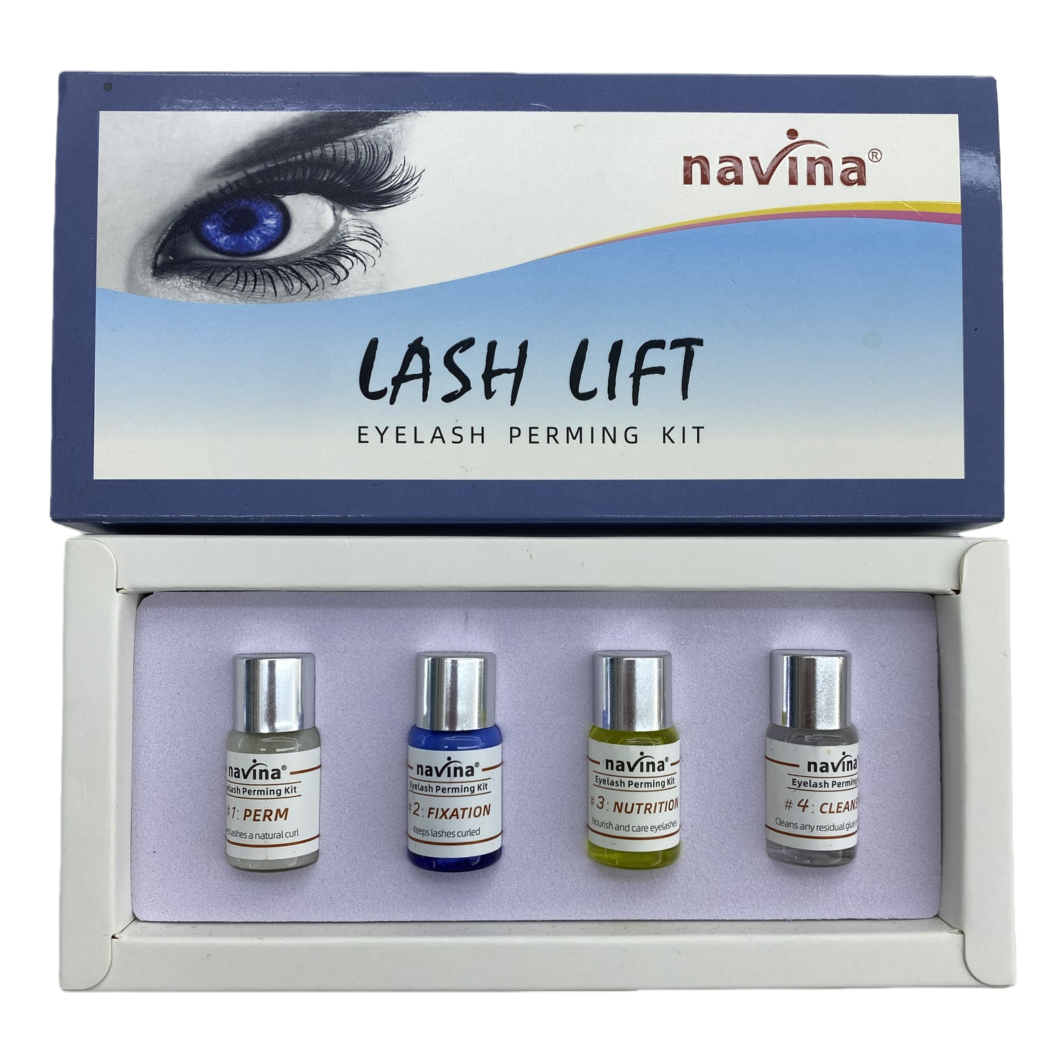Maquillaje profesional caja de embalaje azul cuatro botellas de pestañas estilizador líquido de larga duración estilizador natural curl arriba herramientas de belleza Item Picture
