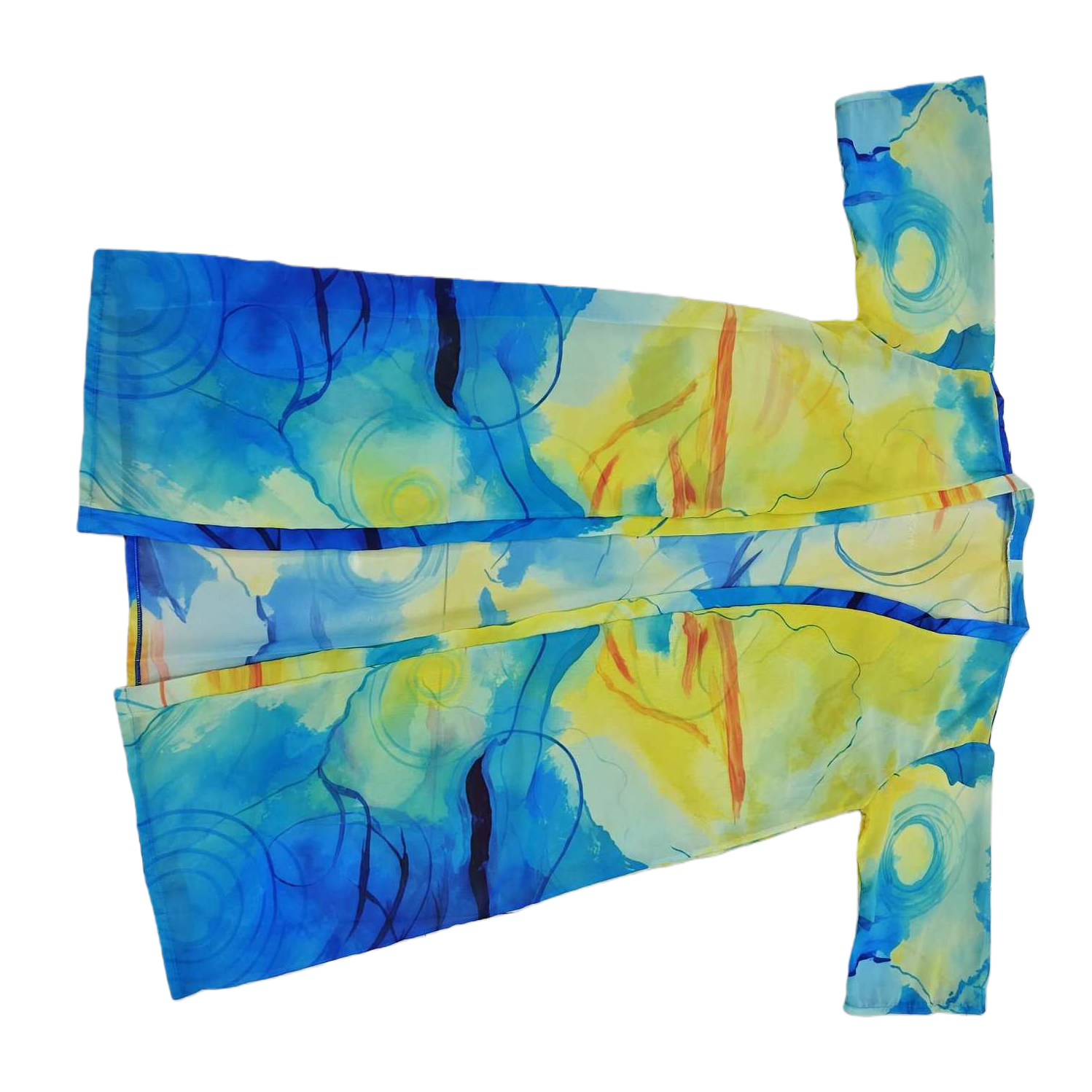 Fashionable long-sleeved top with abstract watercolor blue and yellow color block print, loose and versatile autumn new style Item Picture