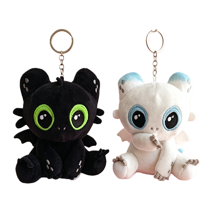 Cross-border hot sale cómo formar a su dragón lucha de la noche pequeño dragón blanco juguete de peluche bolso de escuela llavero colgante negro de peluche dragón llavero regalo del día de la madre llavero llavero blanco de peluche adorable accesorios colgante moda creativa llavero Item Picture
