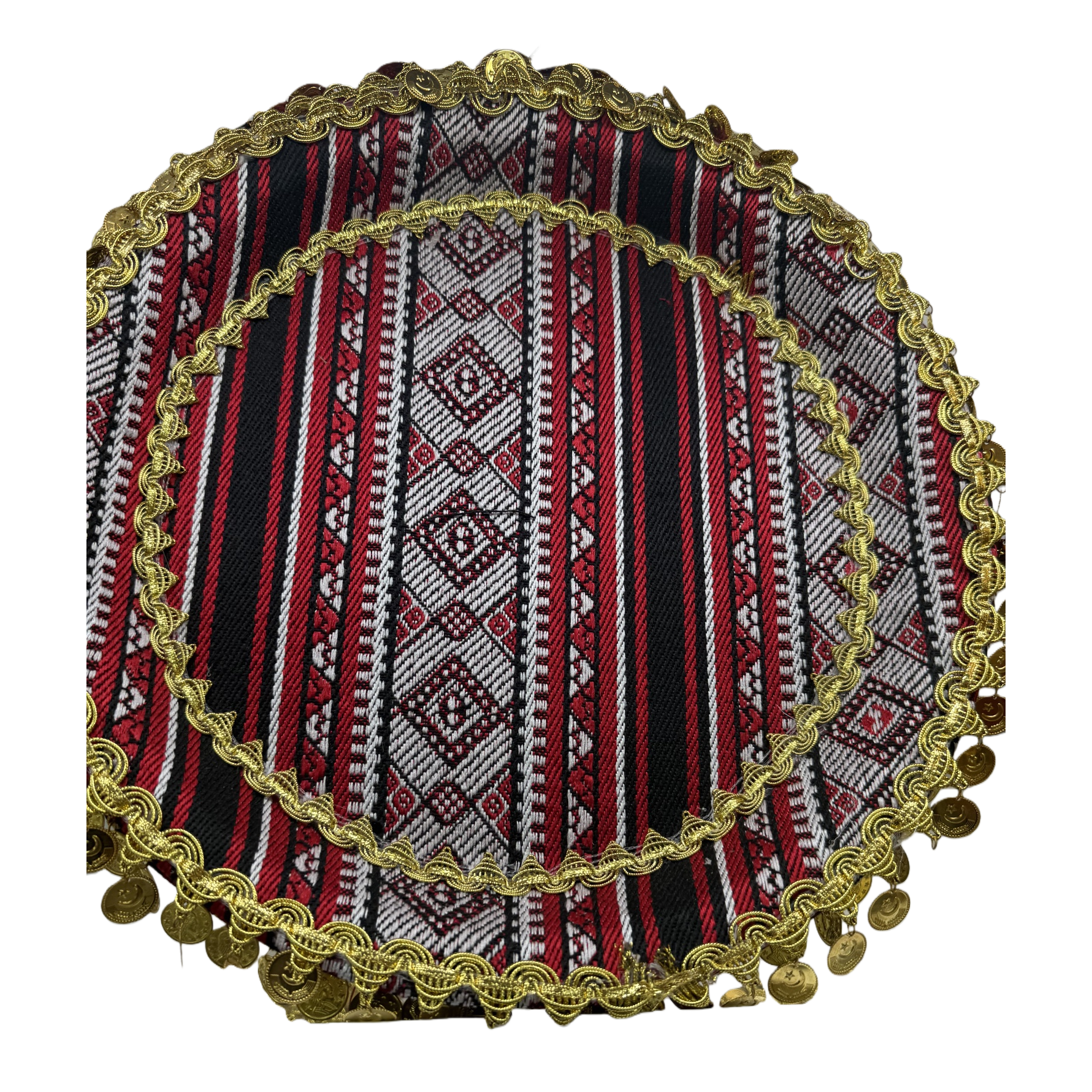 Geometric pattern fabric circular pendant, creative home decoration pendant, fashionable and individual hanging accessory, fabric art piece Item Picture