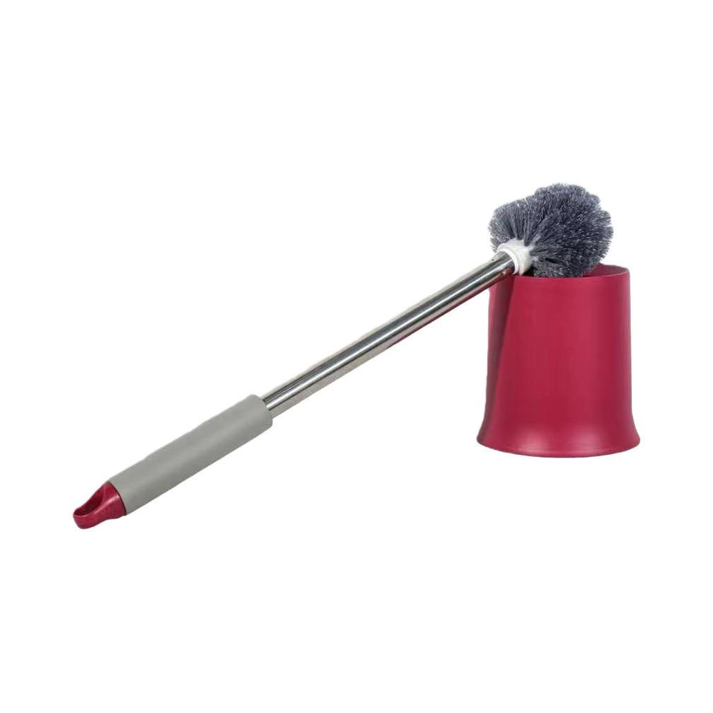 Metal rod toilet brush set, red base, grey handle, durable and practical bathroom cleaning tool Item Picture