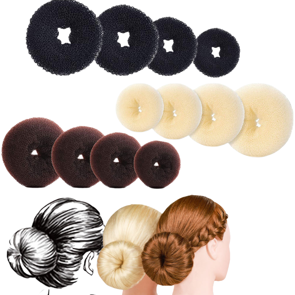 Multi-color hair band and bun styling tool, hairstyle demonstration figure, suitable hair styling tool set Item Picture