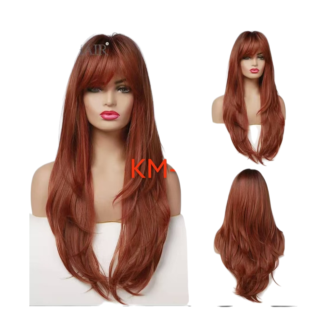 Natural curly long false hair reddish-brown fashionable fluffy Korean style KM-18 women's wig accessory Item Picture