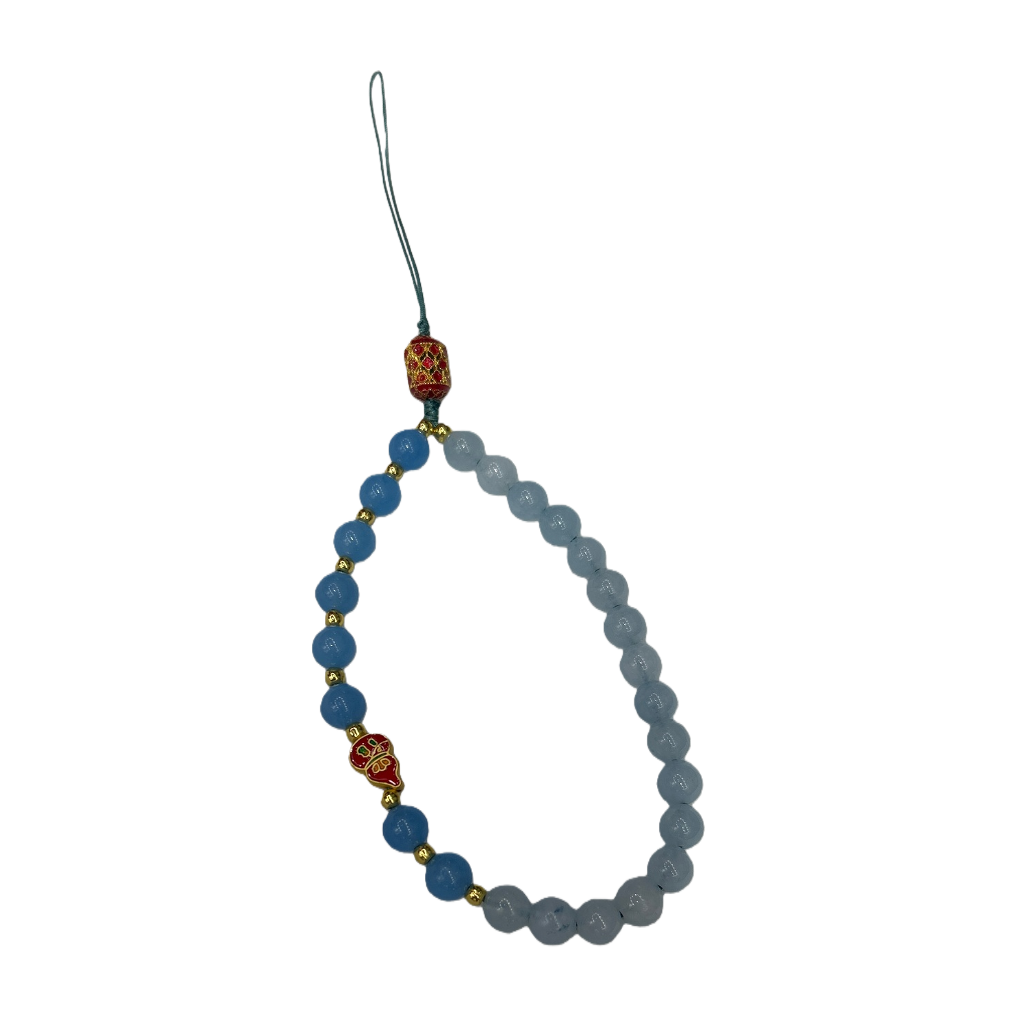 Blue beaded mobile phone lanyard with red gold edge decorative small beast pendant, fashionable and trendy accessory gift Item Picture