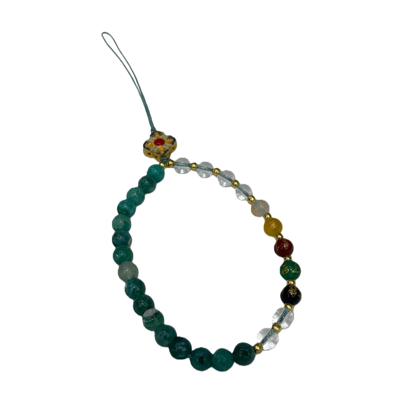 Fashionable green beaded mobile phone lanyard, simple and versatile, anti-drop pendant, trendy accessory Item Picture