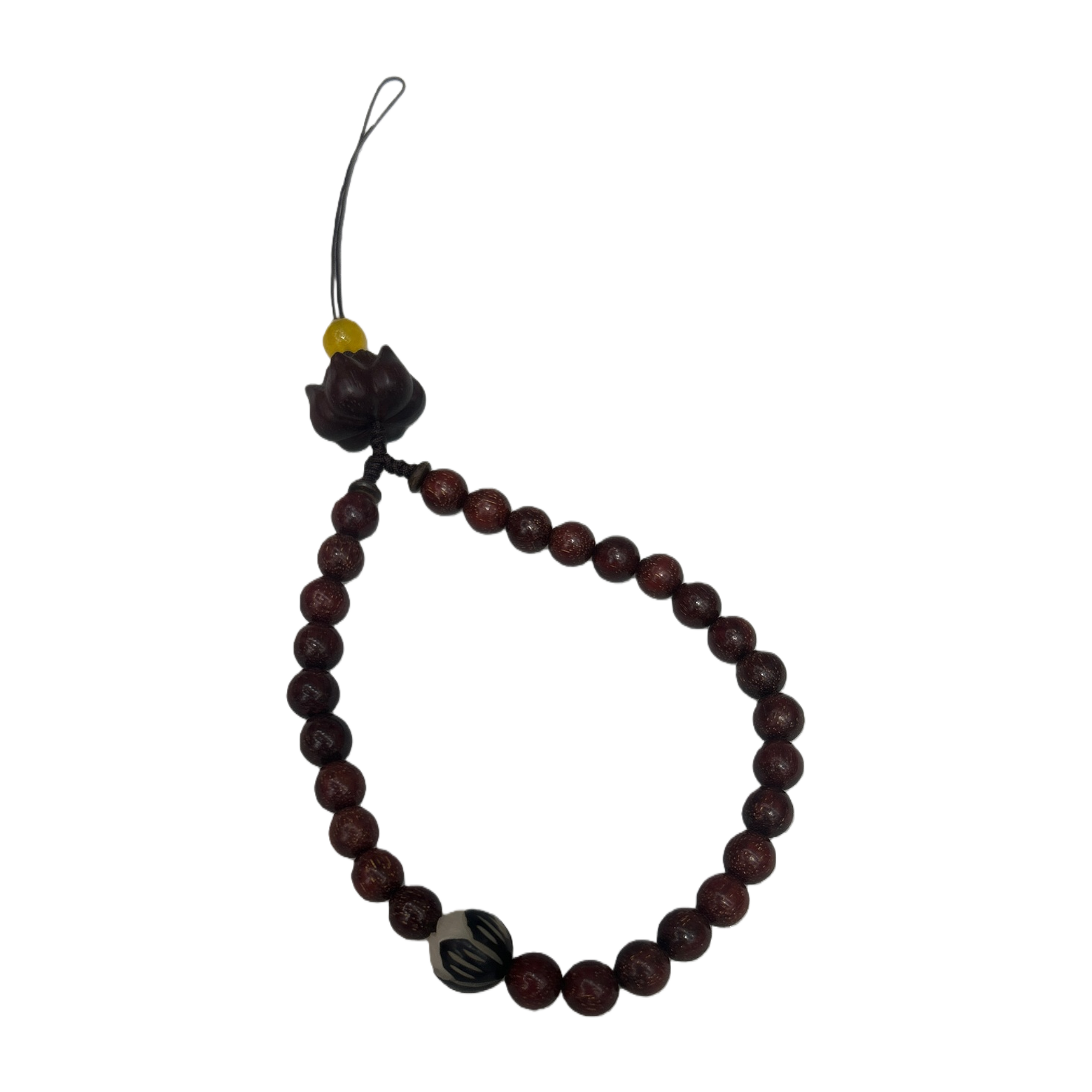 Deep red beaded bracelet, lotus pendant, black and white patterned beads, fashionable and versatile jewelry for women Item Picture