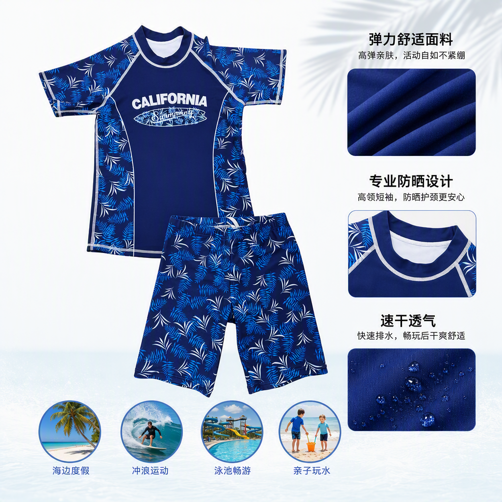 Summer sun-protective clothing and shorts set, tropical leaf pattern breathable lightweight casual sports two-piece set for men and women