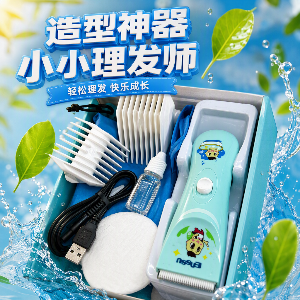 Children's light green hair clipper set accessories are safe, anti-slip and easy to operate, suitable for children's hair cutting tools Specification image