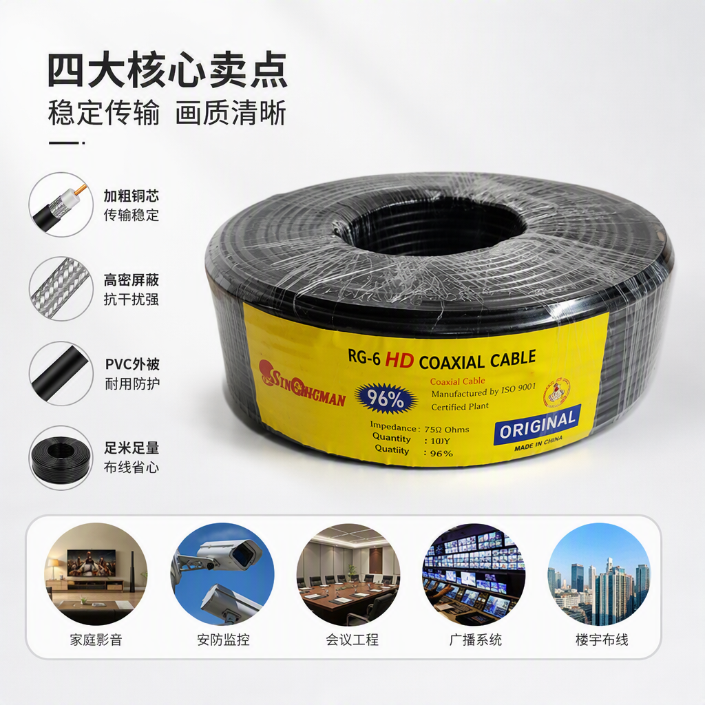 高品质同轴电缆电工电气线材信号传输专用线材耐用可靠适用多场景