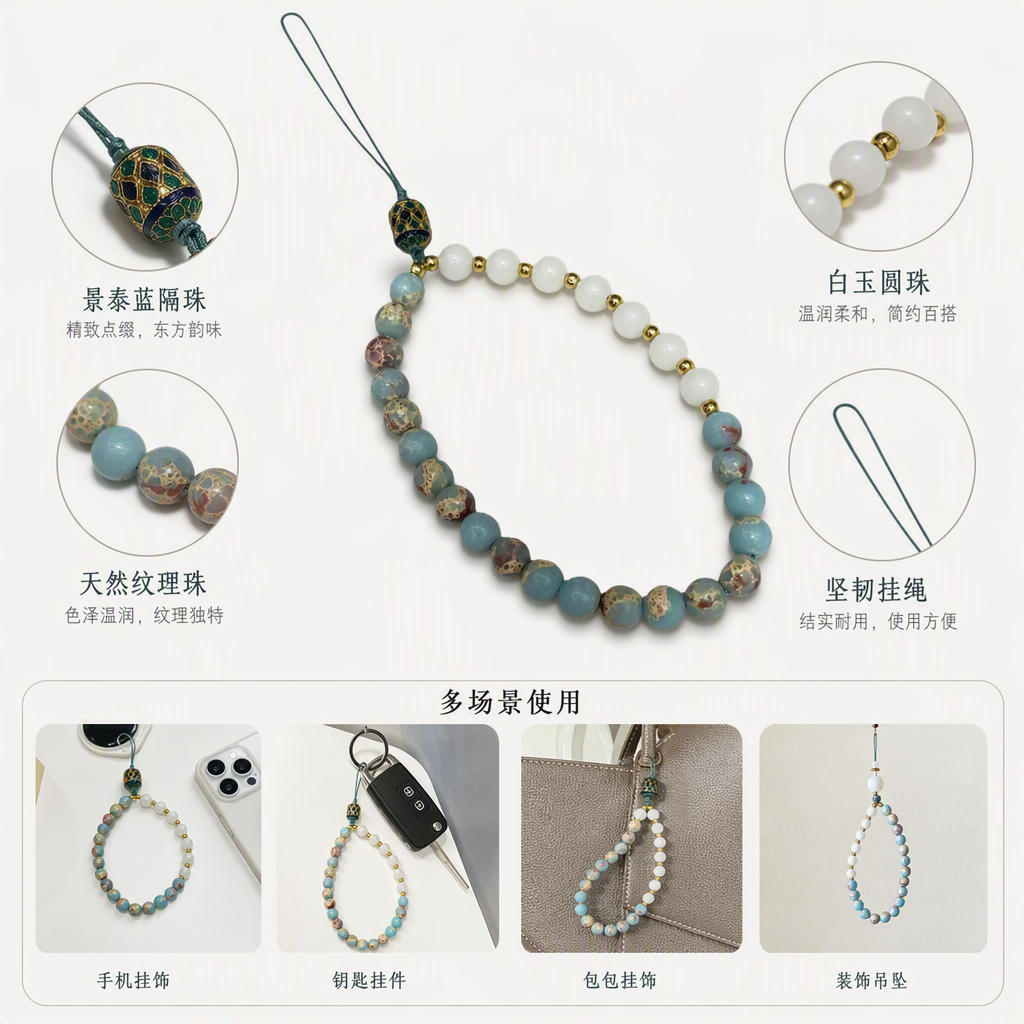 The multi-color bead string mobile phone lanyard is a creative, personalized, fashionable, simple and anti-drop accessory that is a must-have for the trend