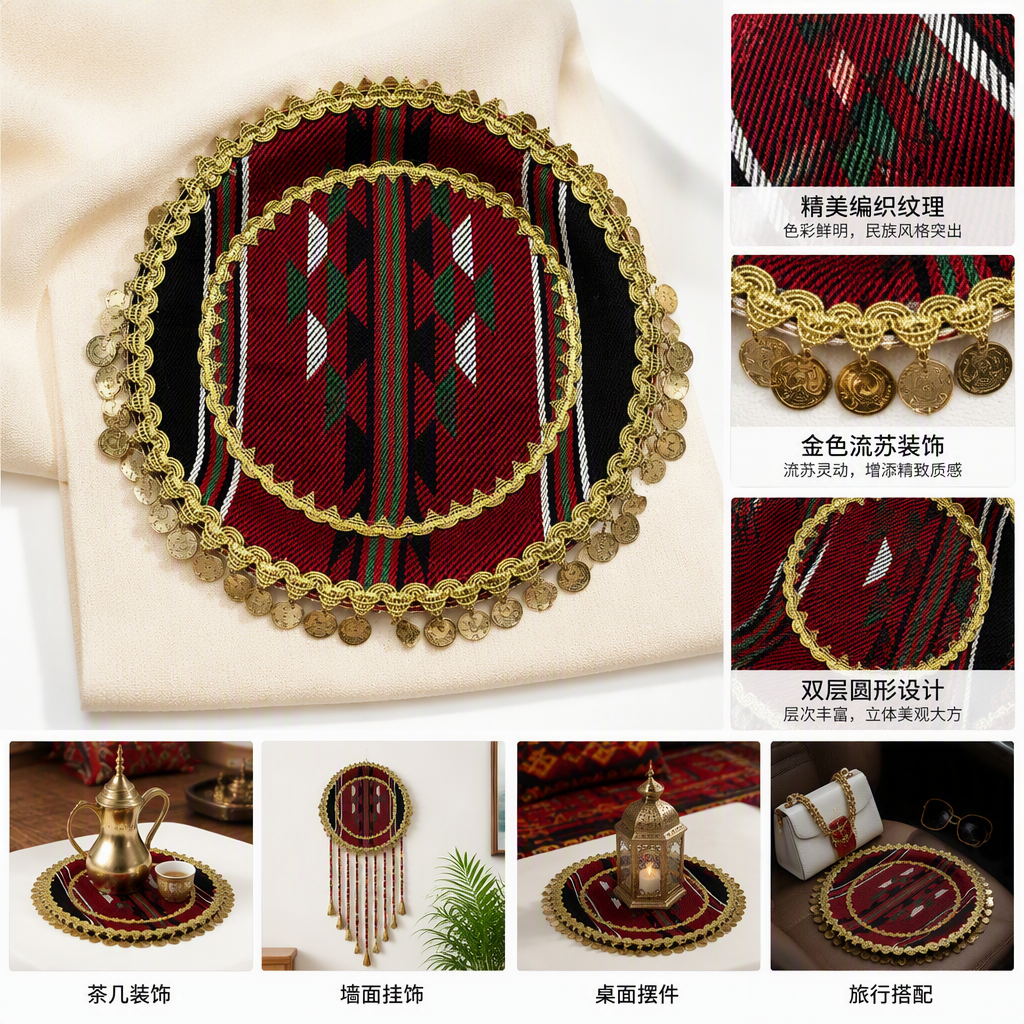 Fashionable geometric pattern fabric plate, red, black and green multi-functional tableware, creative home decoration products