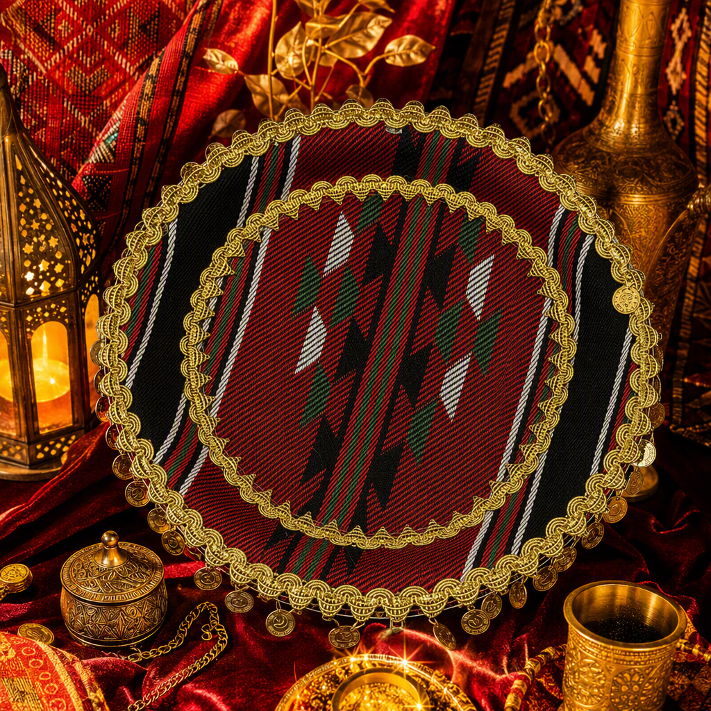 Fashionable geometric pattern fabric plate, red, black and green multi-functional tableware, creative home decoration products Specification image