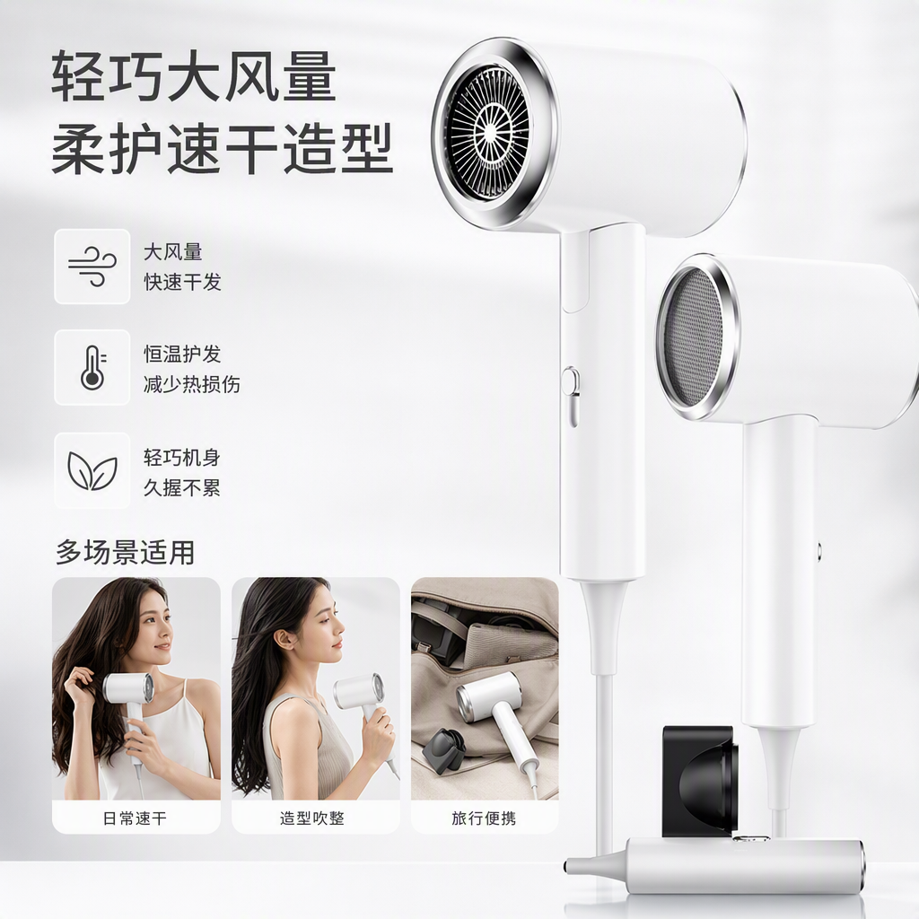 多功能负离子家用电吹风快速干发护发静音便携型时尚设计