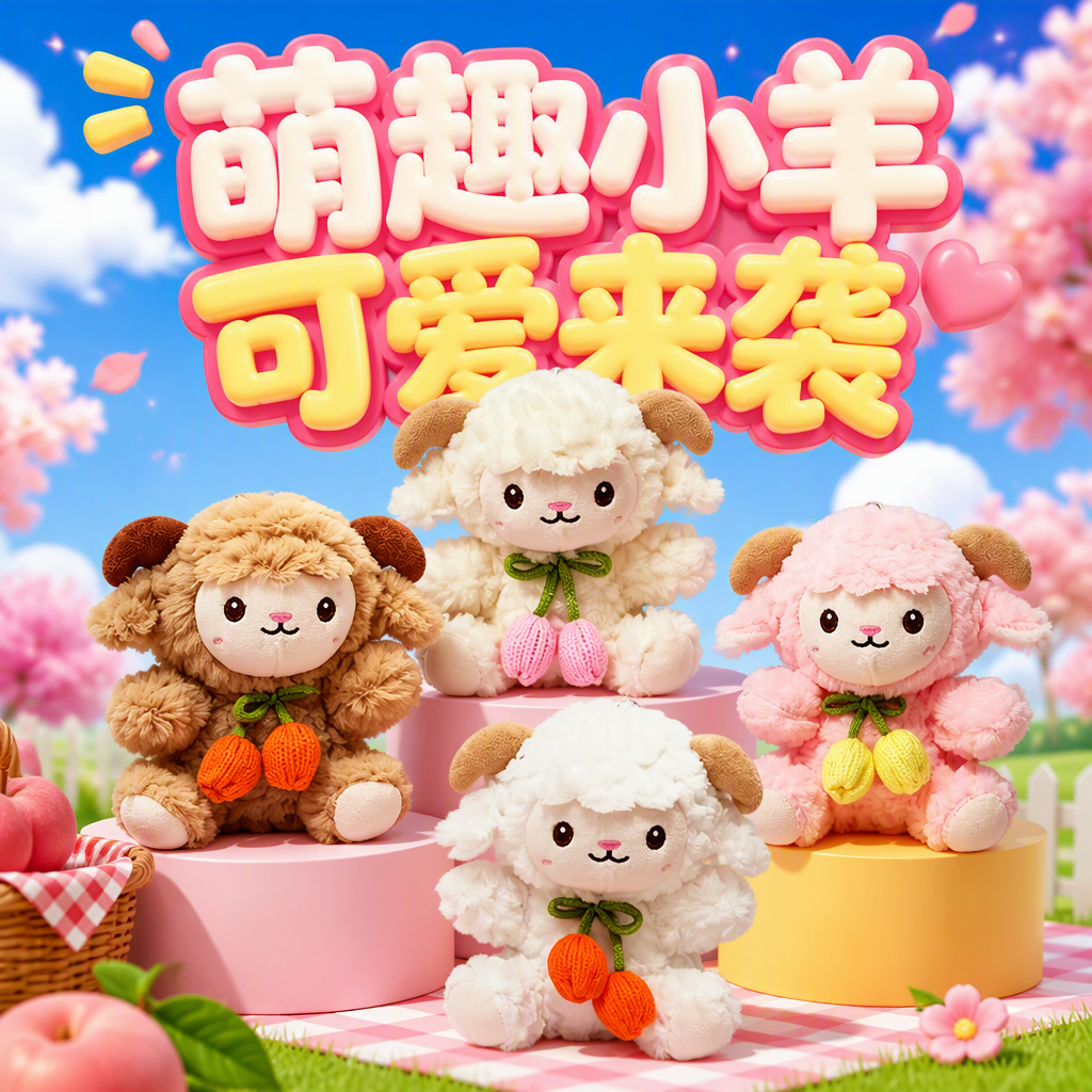 Cute and adorable little sheep dolls, plush toys, keychains, pendants, children's toys, books, pink background, four plush sheep dolls, 20cm Nepalese wool felt, simulated cat backpacks, cultural and creative handheld colorful pendants, cute dolls Application Scenario