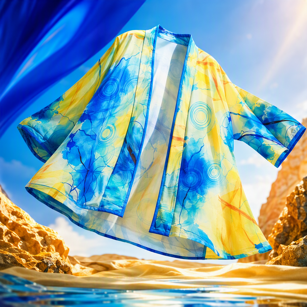 Fashionable long-sleeved top with abstract watercolor blue and yellow color block print, loose and versatile autumn new style Specification image