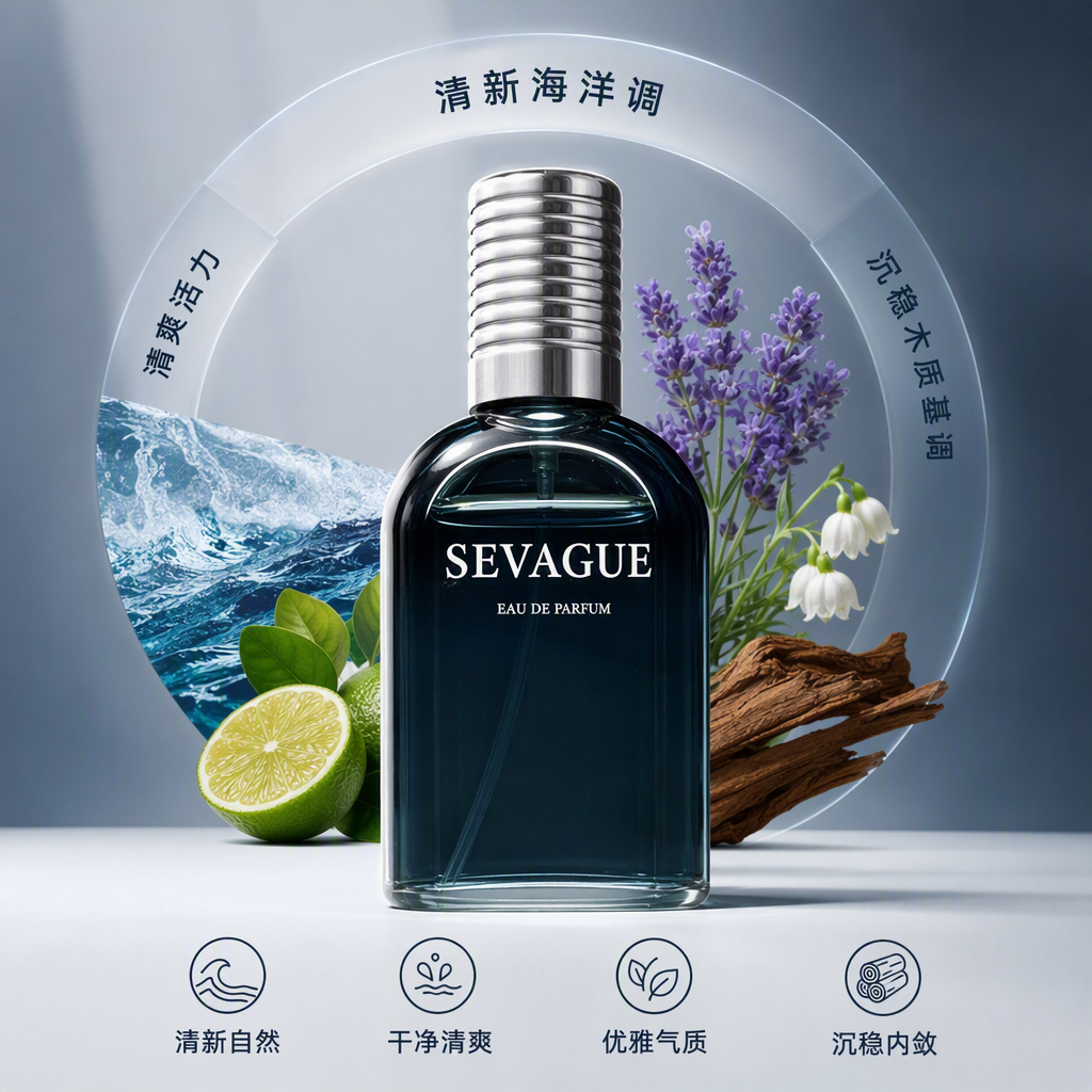 The deep blue packaging box decorates the perfume bottle. It is a fashionable, simple and high-end gift box with exquisite gift packaging
