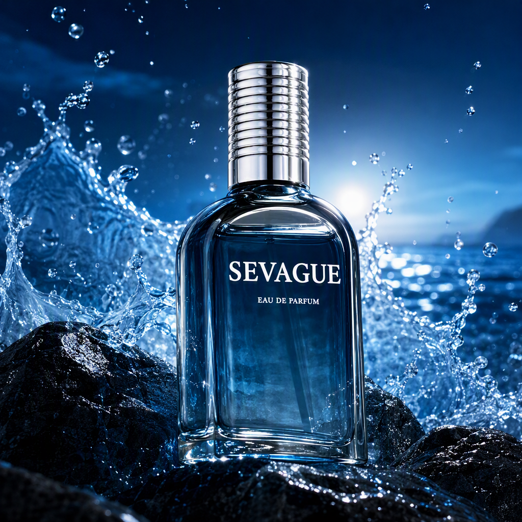 The deep blue packaging box decorates the perfume bottle. It is a fashionable, simple and high-end gift box with exquisite gift packaging Specification image