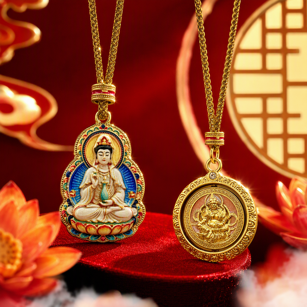 Colorful enamel Guanyin statue pendant, exquisite handcrafted Buddhist ornament, a collection of peaceful and auspicious gifts Specification image
