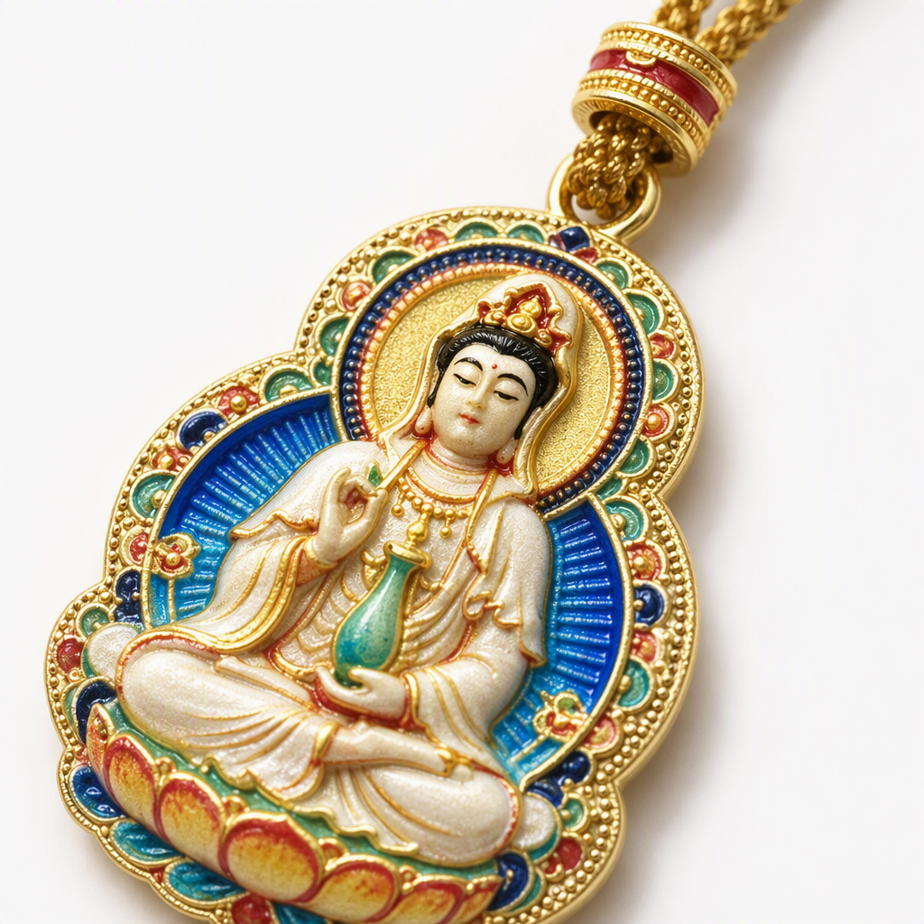 Colorful enamel Guanyin statue pendant, exquisite handcrafted Buddhist ornament, a collection of peaceful and auspicious gifts Application Scenario