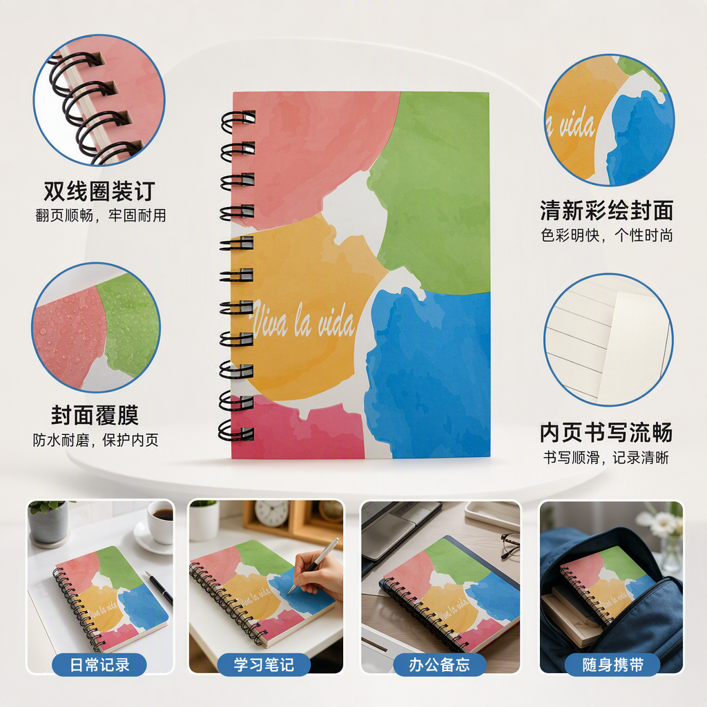 Donghu Paper Products A6 Color-Blocking Watercolor Coil Notebook, Dynamic Watercolor Color-blocking Notebook