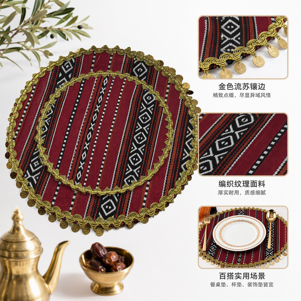Red striped fabric with golden tassel trims, fashionable and versatile decorative items for women's bags, pendants, accessories and ornaments