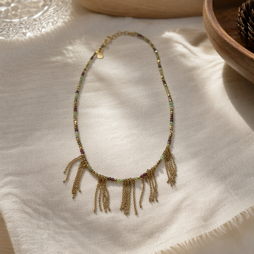 Colorful beaded tassel necklace, a fashionable and versatile handcrafted accessory, is a trendy and personalized necklace pendant for women details Picture