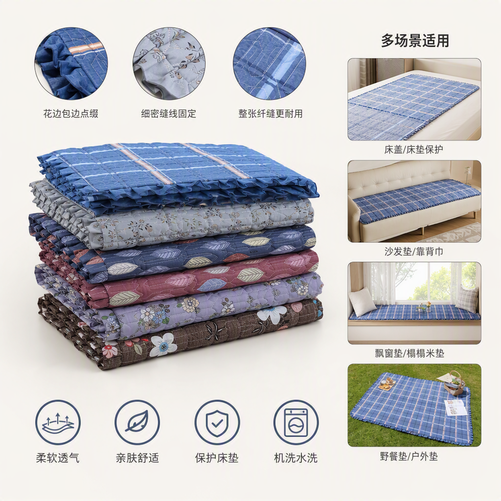 Warm quilted three-piece home textile set, soft and comfortable bedding, bed sheet, quilt cover, bed hat combination, various styles Application Scenario