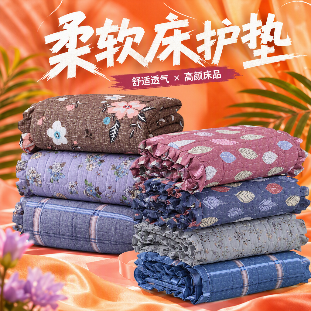 Warm quilted three-piece home textile set, soft and comfortable bedding, bed sheet, quilt cover, bed hat combination, various styles