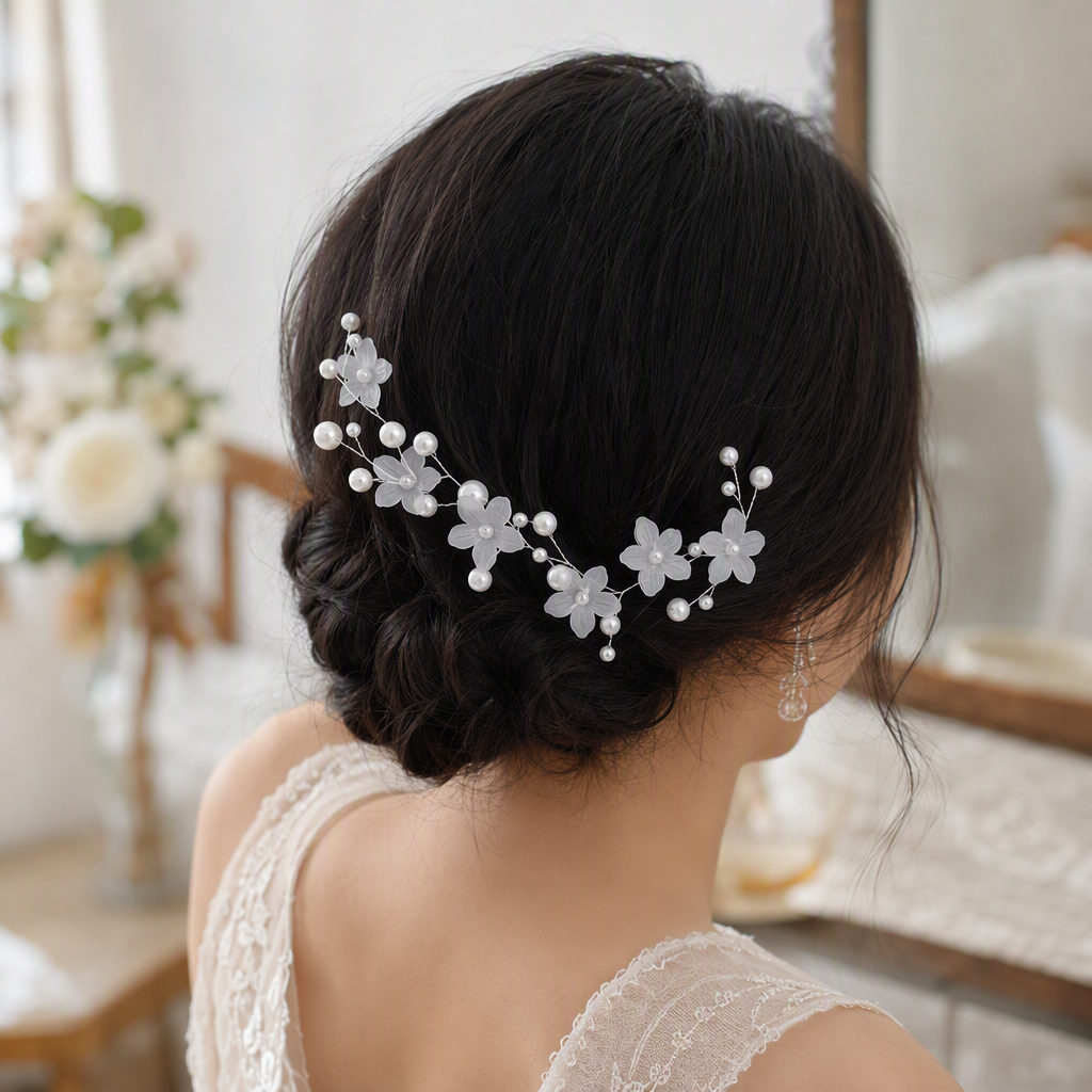أزهار بيضاء من اللؤلؤ والحلاوة والشعر المجفف والشعر المجفف details Picture
