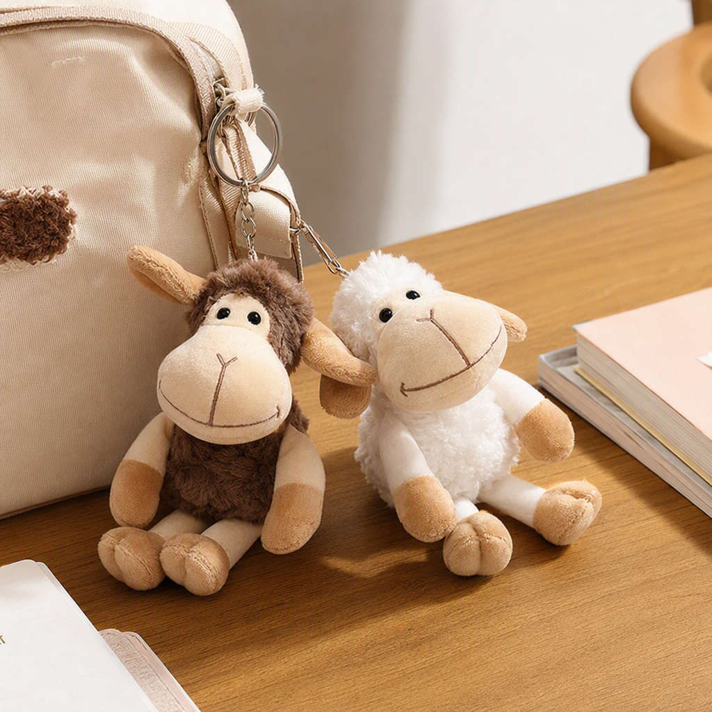 Brown and white Velvet Sheep Mother's Day keychain, faux plush little sheep pendant, cute standing figure, keychain bag, decorative little doll, souvenir, cultural and creative plush keychain, cute key chain accessory, gift and giveaway details Picture