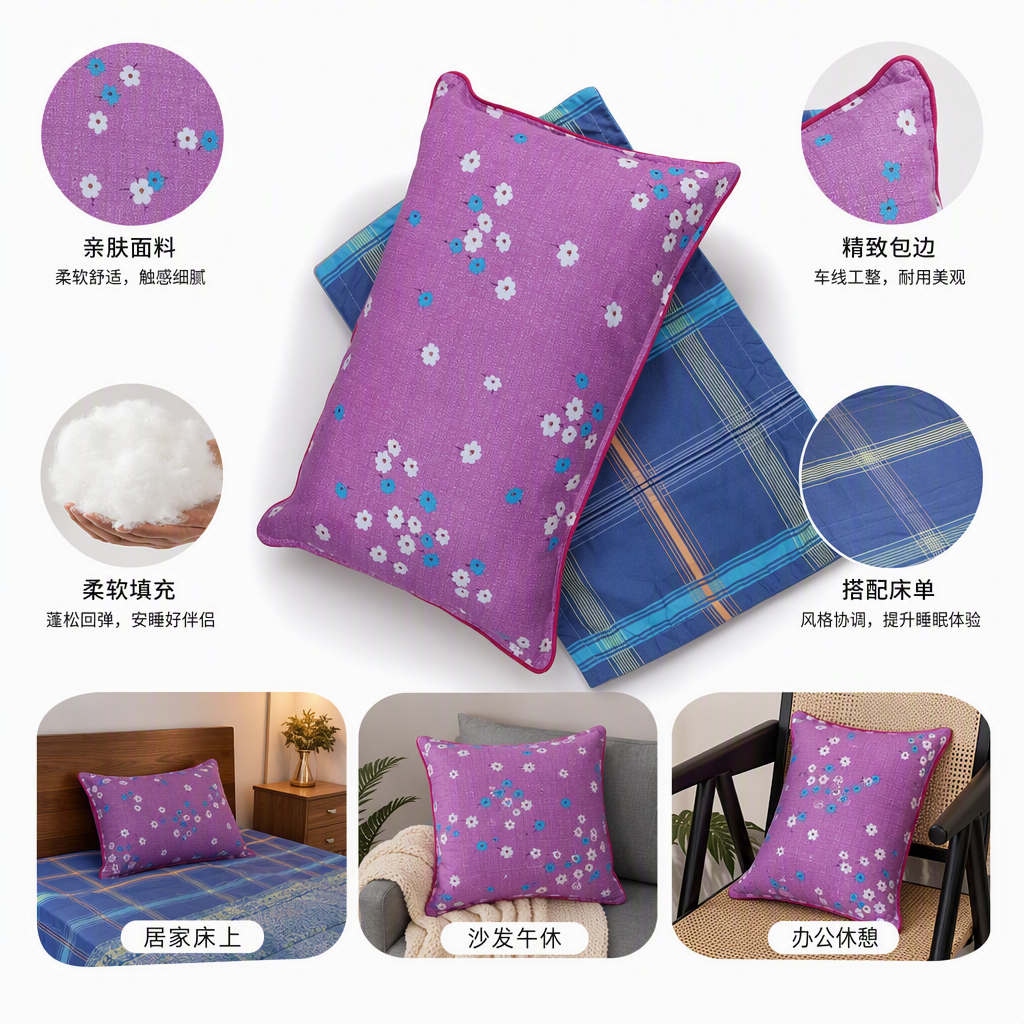 Fashionable floral pillowcase, blue checkered pillowcase set, soft and comfortable home decoration products