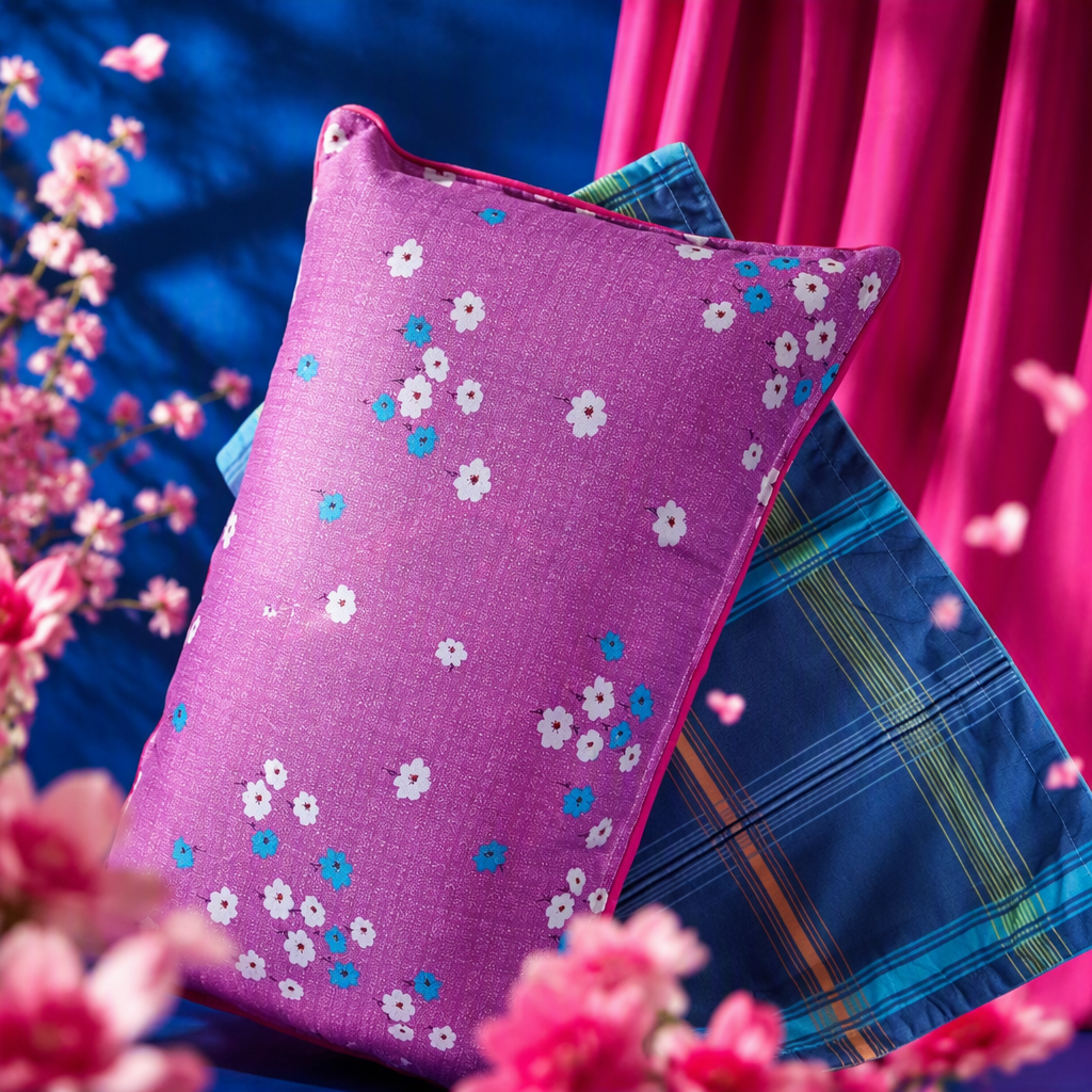 Fashionable floral pillowcase, blue checkered pillowcase set, soft and comfortable home decoration products Specification image
